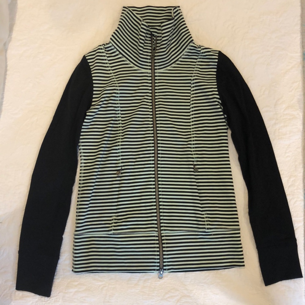 Green and black stripped lulu lemon zip up jacket